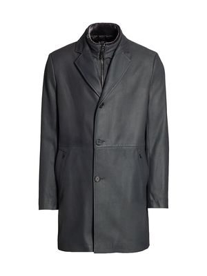 Men's Leather & Shearling Coat - Grey - Size XXL