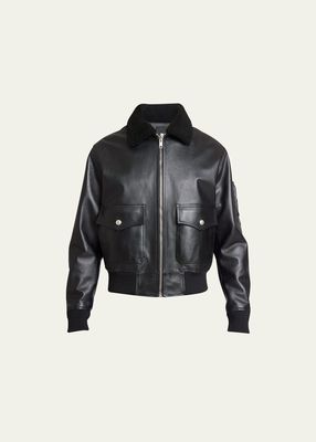 Men's Leather Aviator Jacket with Shearling Collar