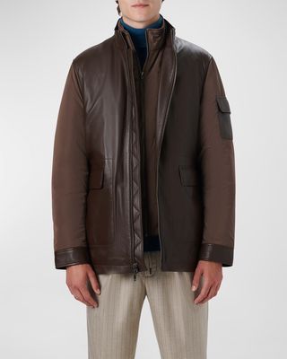 Men's Leather Bomber Jacket w/ Removable Bib