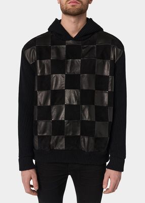 Men's Leather Checkered Knit Hoodie
