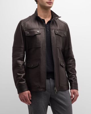 Men's Leather Full-Zip Field Jacket