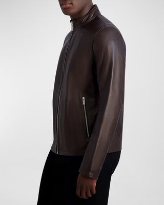 Men's Leather Jacket with Exposed Zippers