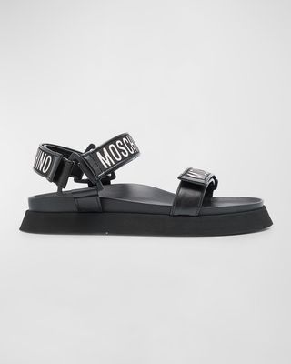 Men's Leather Logo Tape Platform Sandals