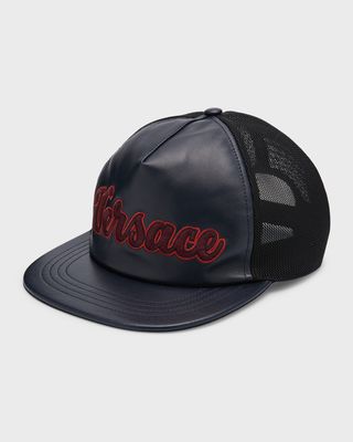 Men's Leather Logo Trucker Hat