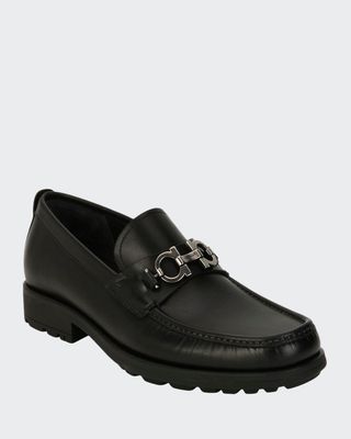 Men's Leather Lug-Sole Loafer, Black