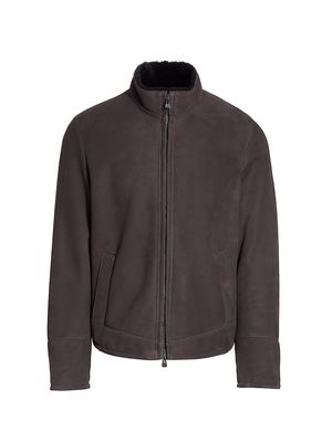 Men's Leather Stand Collar Jacket - Grey Black - Size Large - Grey Black - Size Large