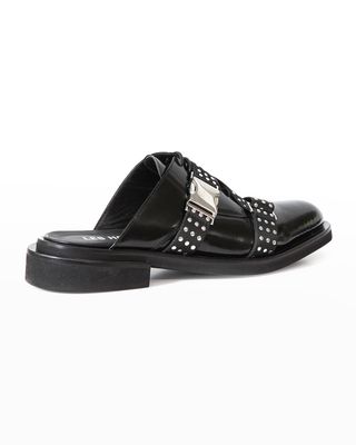 Men's Leather Studded Strap Mule Loafers