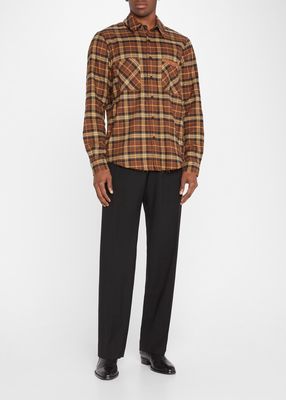 Men's Leather-Trim Flannel Sport Shirt