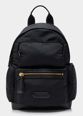 Men's Leather-Trim Recycled Nylon Backpack