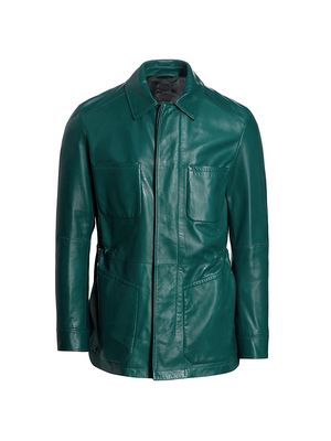 Men's Leather Utility Overshirt - China Club - Size 40 - China Club - Size 40