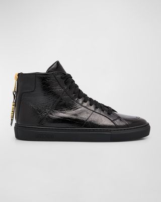 Men's Leather Zip High-Top Sneakers
