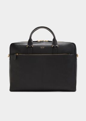 Men's Leather Zip-Top Slim Briefcase