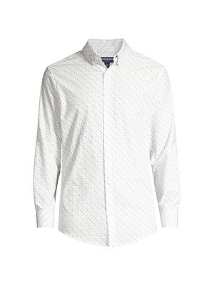 Men's Leeward Diamond Button-Front Shirt - White Blue - Size Medium - White Blue - Size Medium