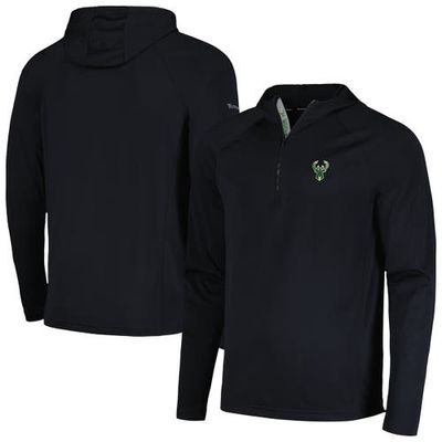 Men's Levelwear Black Milwaukee Bucks Zander Hoodie Raglan Quarter-Zip Top