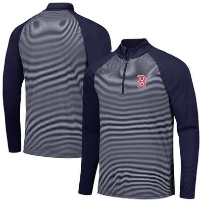 Men's Levelwear Navy Boston Red Sox Charter Striped Raglan Quarter-Zip Top