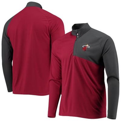 Men's Levelwear Red/Charcoal Miami Heat Pinnacle Streak Raglan Quarter-Zip Jacket