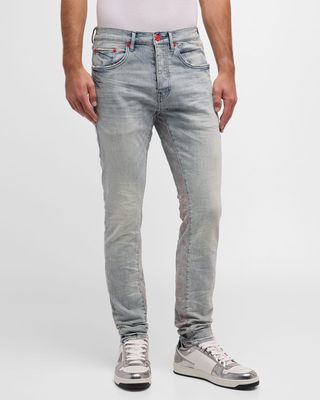 Men's Light Indigo Wash Bandana Stripe Jeans