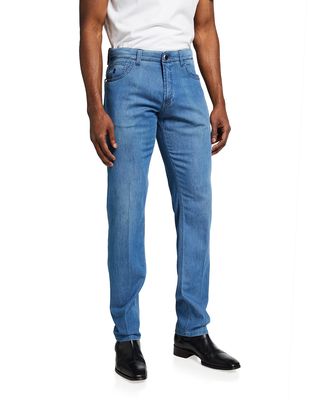 Men's Light-Wash Straight-Leg Denim Jeans