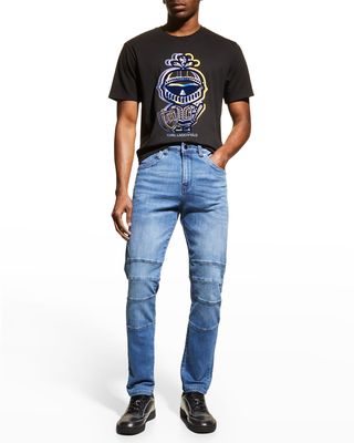 Men's Light-Wash Stretch Moto Jeans