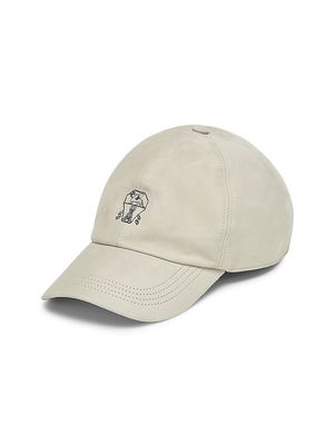 Men's Lightweight Suede Baseball Cap With Embroidered Logo - Off White - Size Small