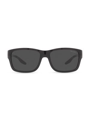 Men's Linea Rossa 60MM Rectangular Sunglasses - Black - Black