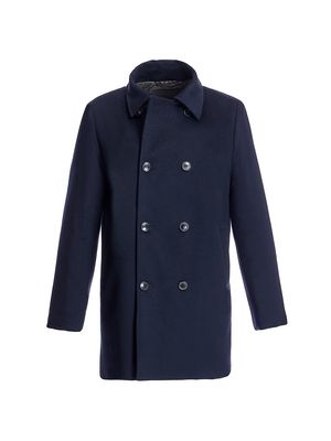 Men's Lined Wool Car Coat - Blue Navy - Size Small