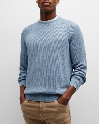 Men's Linen Blend Knit Sweater with Raglan Sleeves