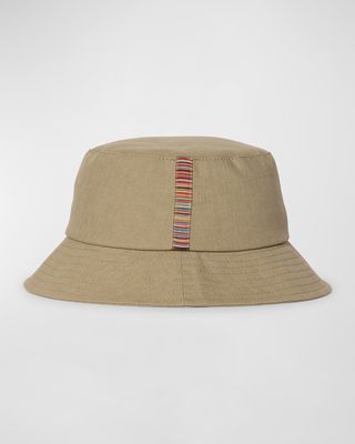 Men's Linen Bucket Hat with Stripe Trim
