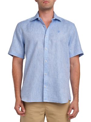 Men's Linen Button-Front Shirt - Light Blue - Size Small