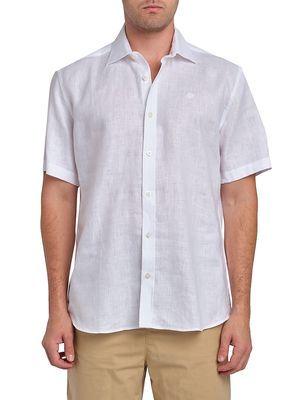 Men's Linen Button-Front Shirt - White - Size Medium