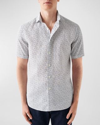 Men's Linen Dotted Short-Sleeve Shirt
