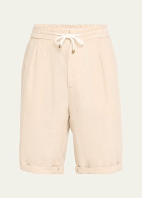 Men's Linen Double-Pleated Drawstring Shorts