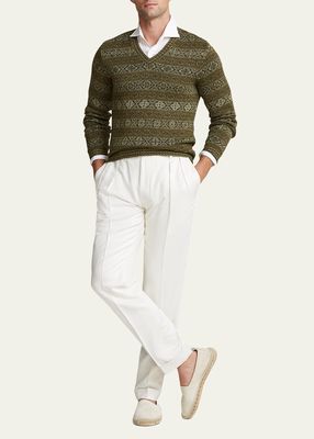 Men's Linen Fairisle V-Neck Sweater