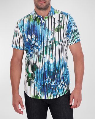 Men's Linen Floral-Print Short-Sleeve Shirt