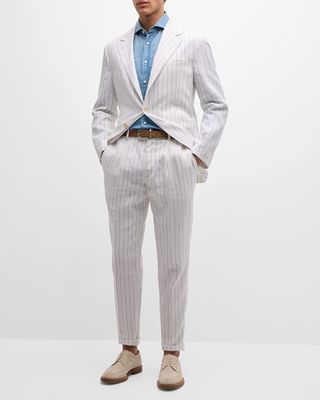 Men's Linen Pinstripe Two-Button Suit