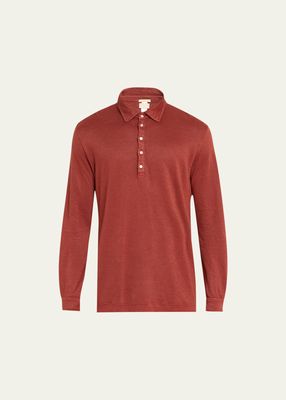 Men's Linen Pique Long-Sleeve Polo Shirt