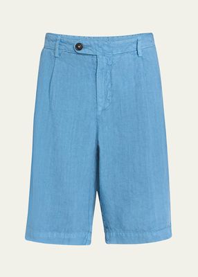 Men's Linen Pleated Bermuda Shorts