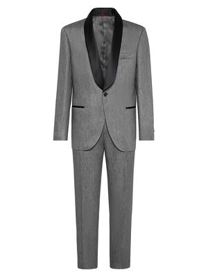 Men's Linen Satin Tuxedo With Shawl Lapel Jacket And Pleated Trousers - Grey - Size 30