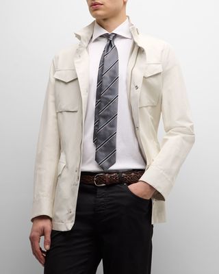 Men's Linen-Silk Concealed Zip Safari Jacket