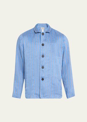 Men's Linen-Silk Stripe Shirt Jacket