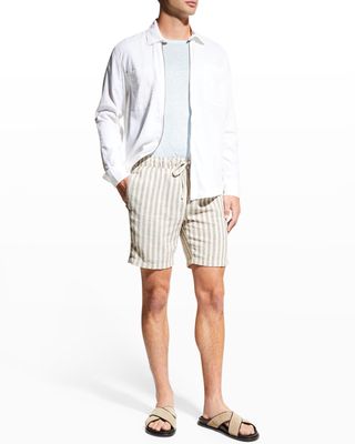 Men's Linen-Stretch Zip Overshirt