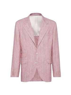 Men's Linen Wide Chalk Stripe Deconstructed Cavallo Blazer - Pink - Size 36