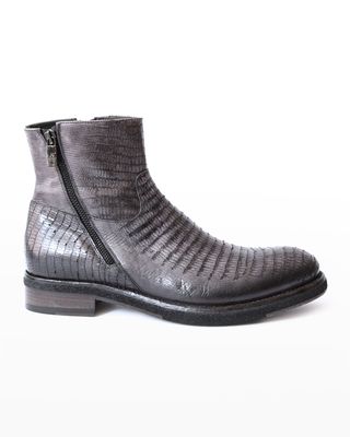 Men's Lizard-Embossed Double-Zip Boots