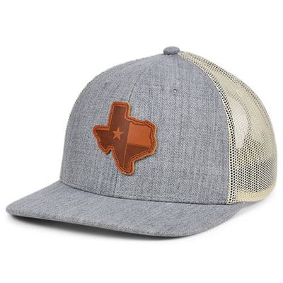 Men's Local Crowns Heather Gray/White Texas Heathered Leather State Patch Trucker Snapback Adjustable Hat
