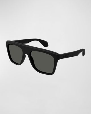 Men's Logo-Cutout Acetate Rectangle Sunglasses