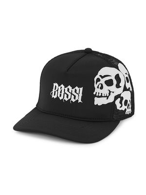 Men's Logo Skull Trucker Hat - Black White - Black White