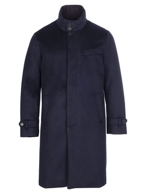 Men's Long Cashmere Down Topcoat - Navy - Size Small - Navy - Size Small