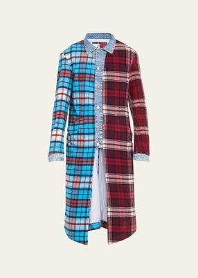 Mens Long Plaid Trucker Jacket