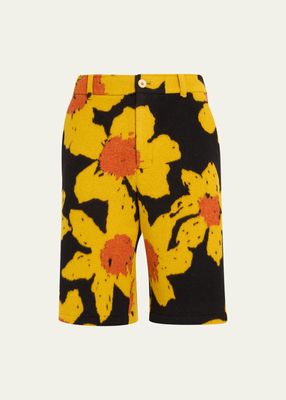 Men's Long Tricolor Floral Wool-Cashmere Shorts