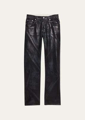 Men's Low-Rise Metallic Foil Denim Relaxed-Leg Jeans